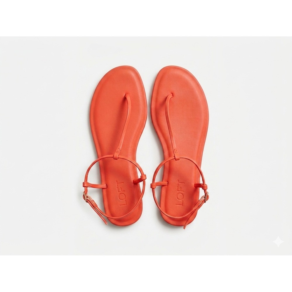 LOFT‎ Womens Orange T-Strap Thong Sandals Flat Ankle Strap Size 8M